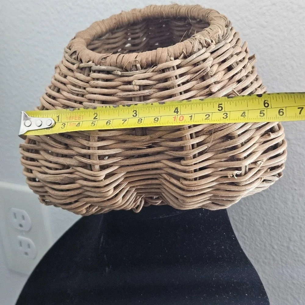 Antique Primitive Hand Woven Split Wood‎ Buttocks Handle Gathering Eggs Basket